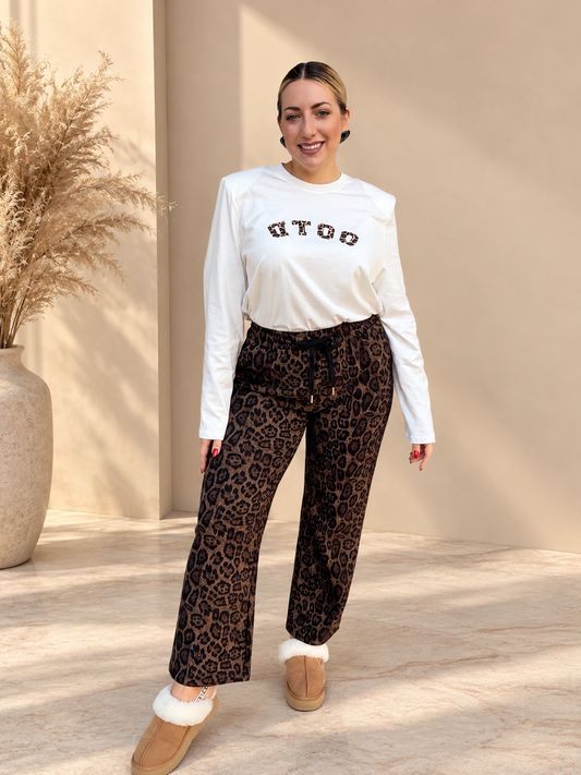 Leopard Cozy Fleece Παντελόνι
