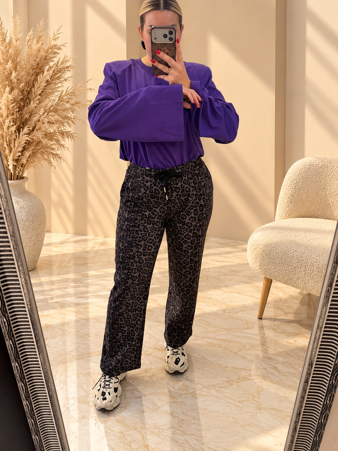 Leopard Cozy Fleece Παντελόνι