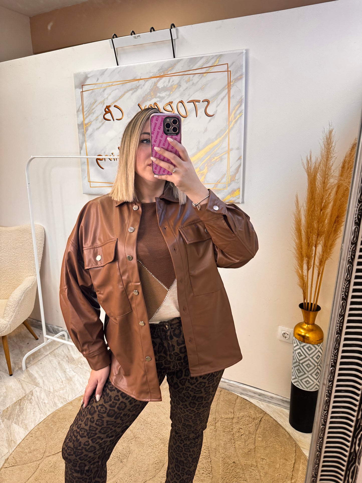 Δερμάτινη Oversized Πουκάμισο-Jacket