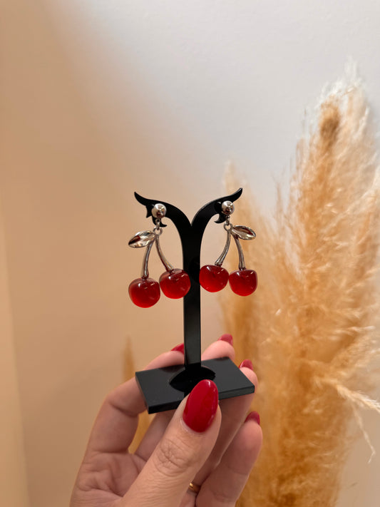 Double Cherry Silver Earrings