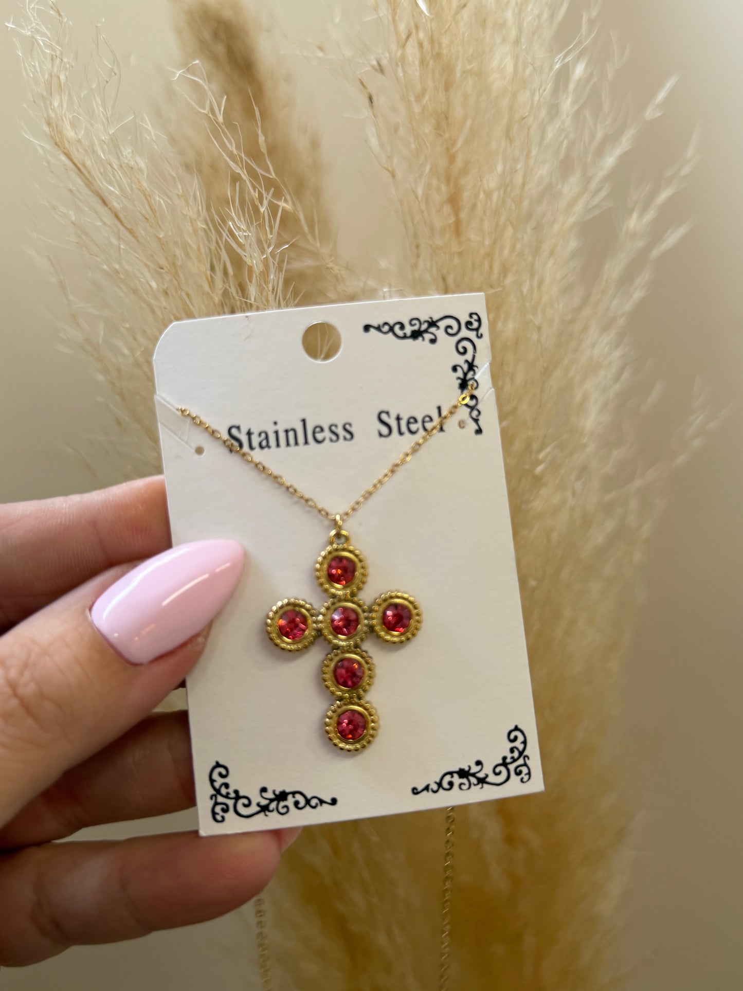 Cross Necklace Pink