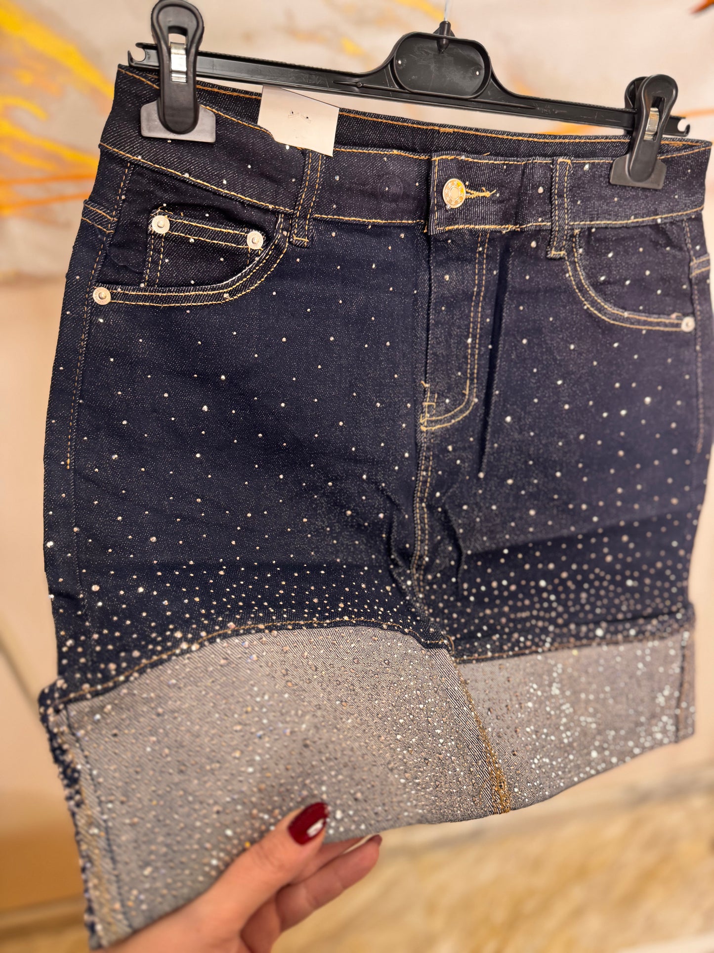 Mini Strass Jean Skirt