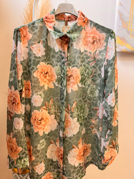 Leopard and Flowers Green