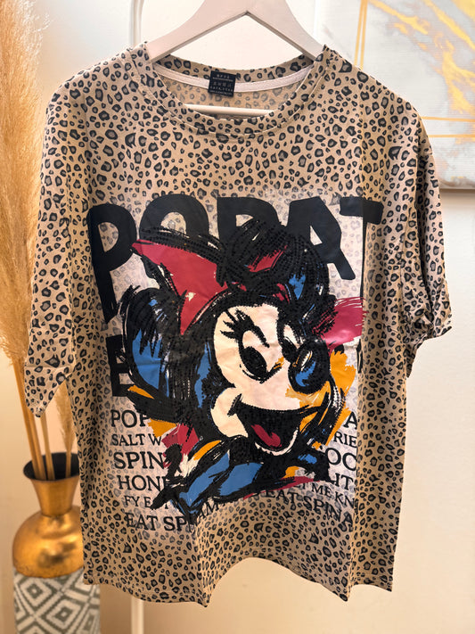 Minnie Leopard Beige Oversized T-shirt