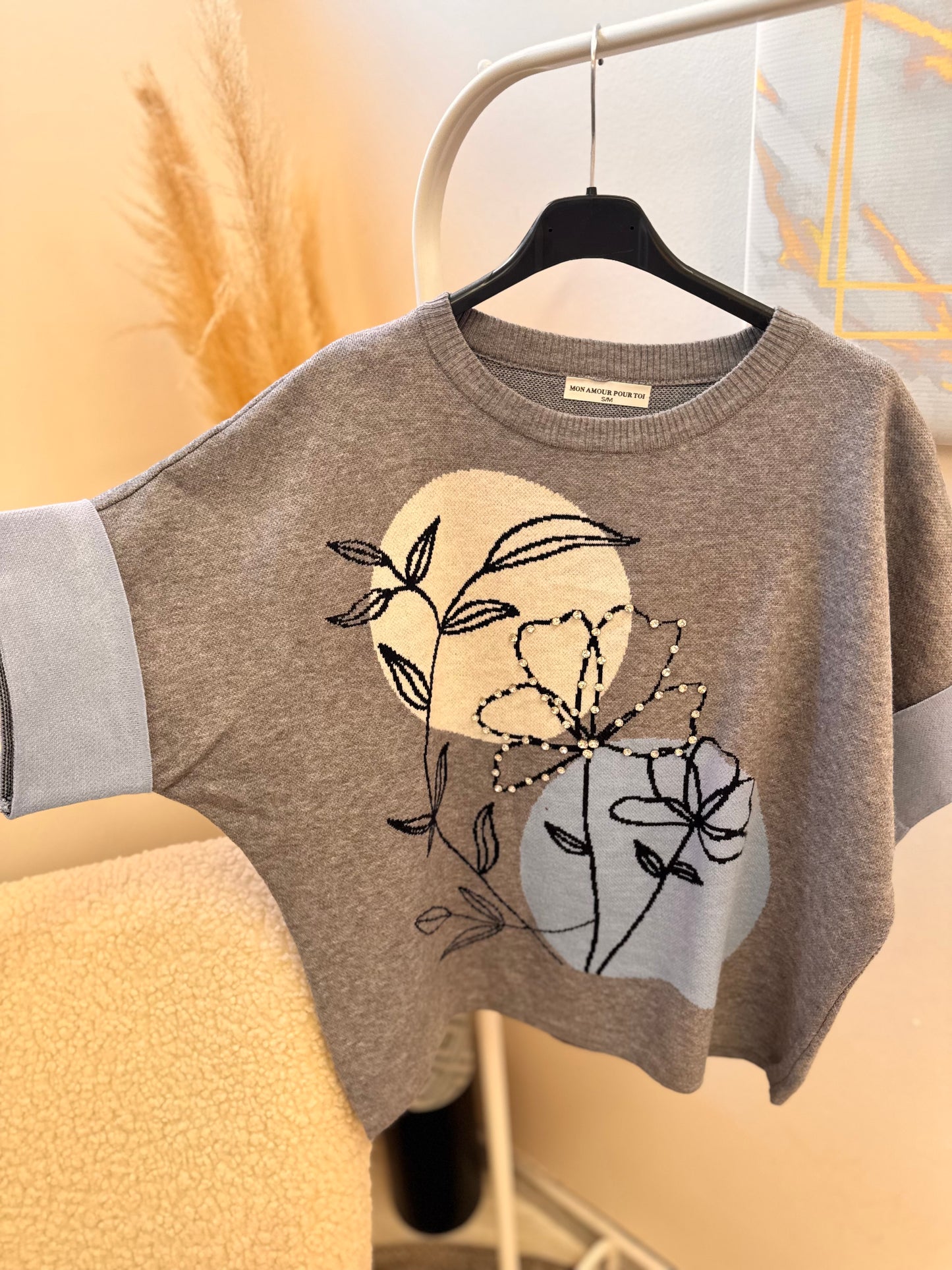 Flower Shirt Strass Grey