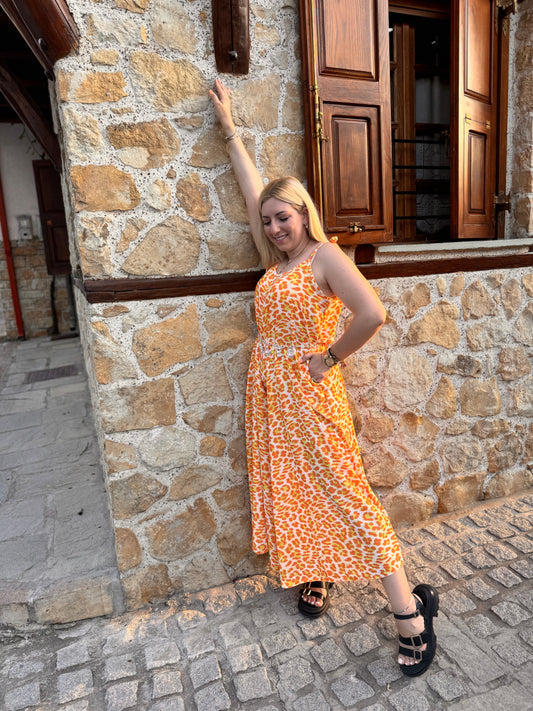 Neon Leopard Jumpsuit Orange