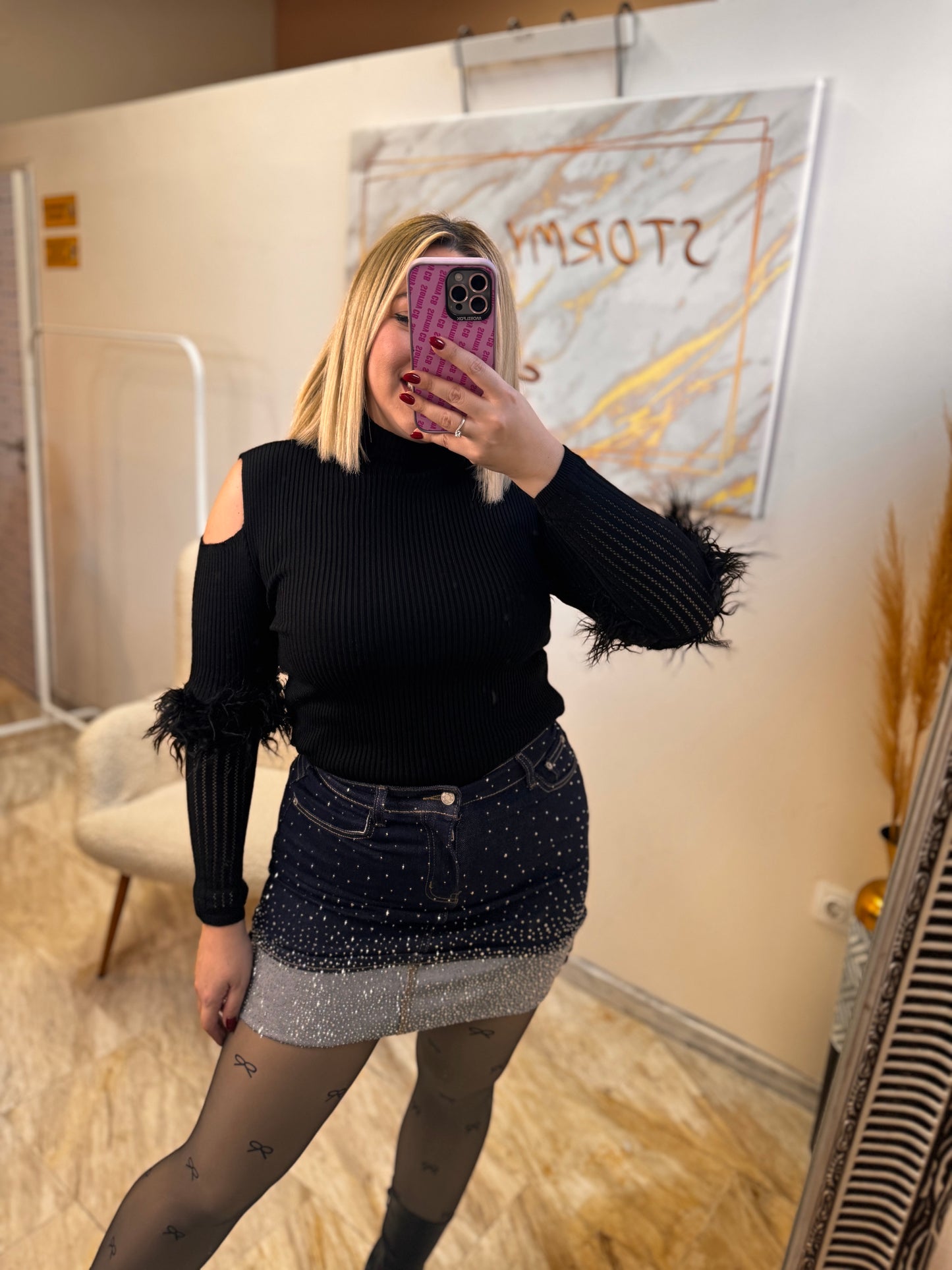 Mini Strass Jean Skirt