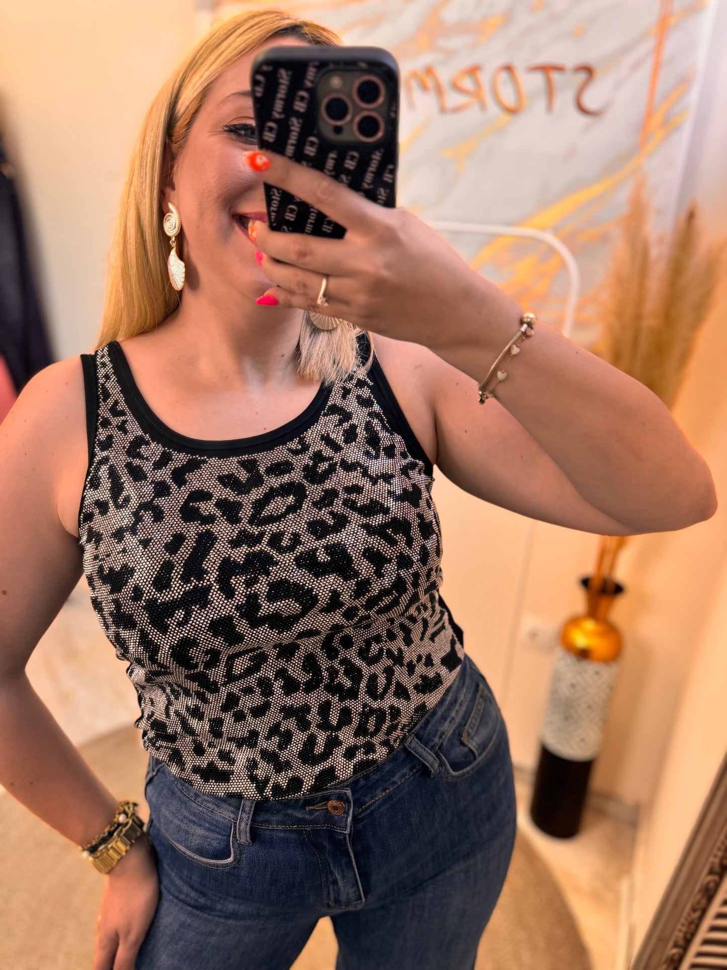 Leopard Strass Top