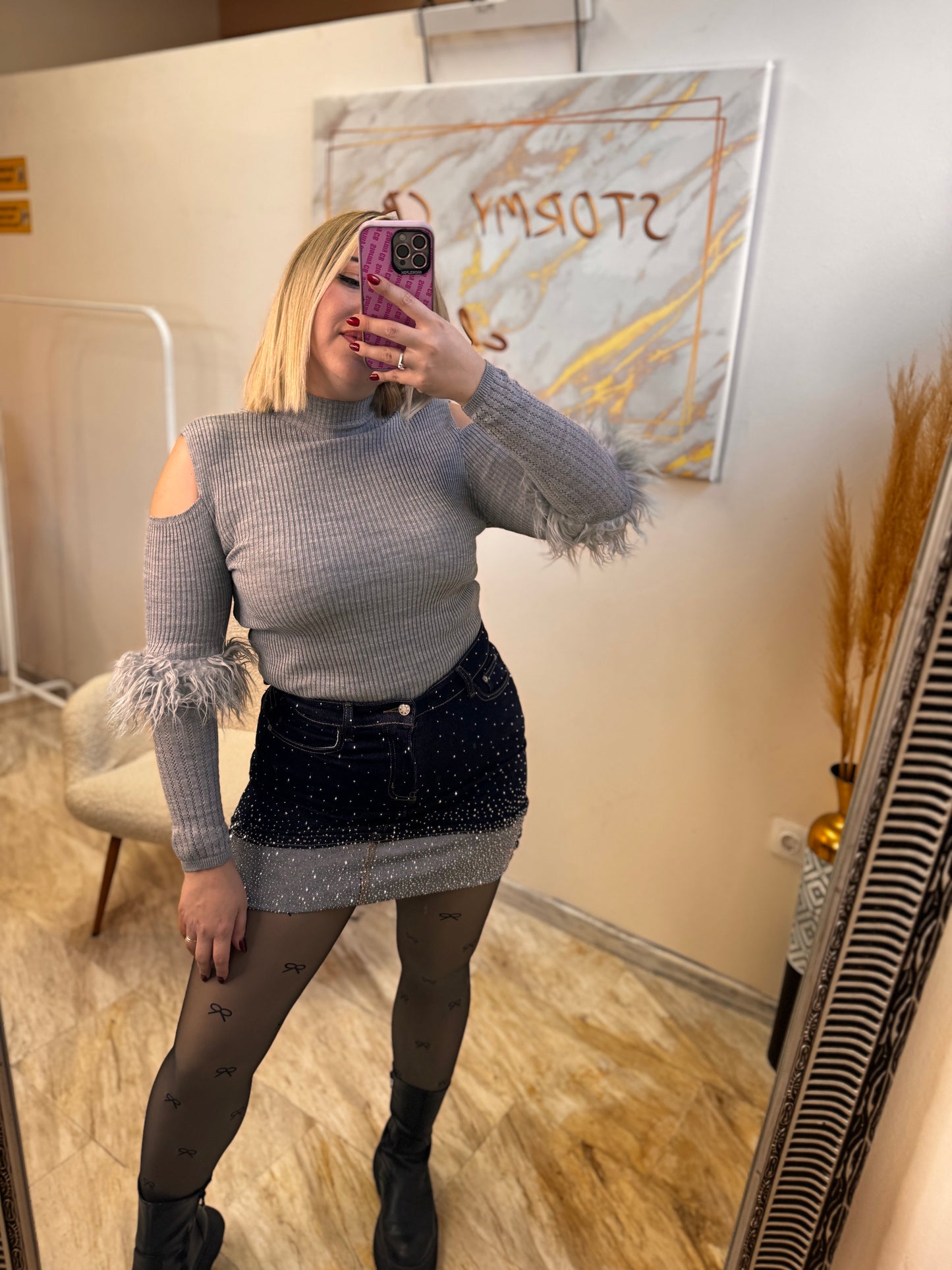 Mini Strass Jean Skirt