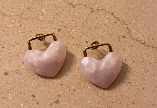 Gold and Heart Pink Earrings