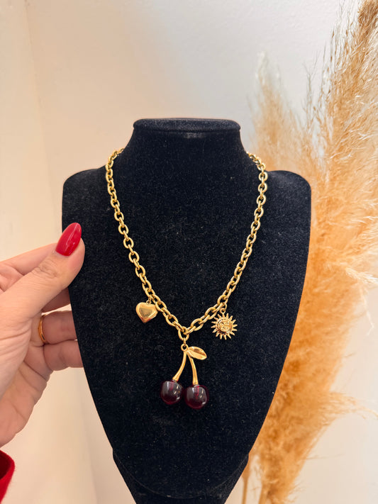 Cherry , Sun, Heart Necklace