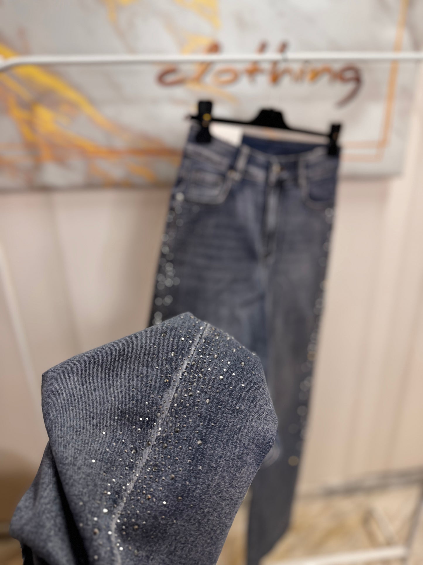 Sandy Wide Leg Strass Jean