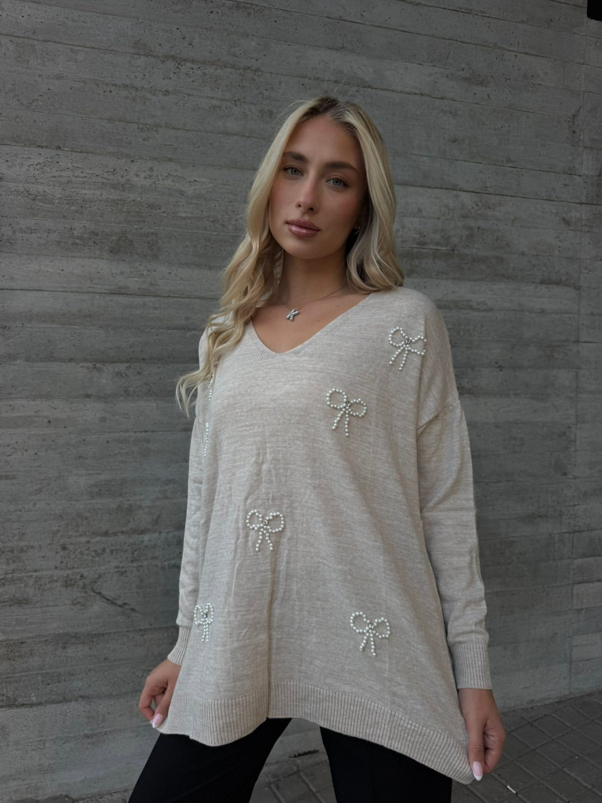 Bow Strass Shirt BEIGE