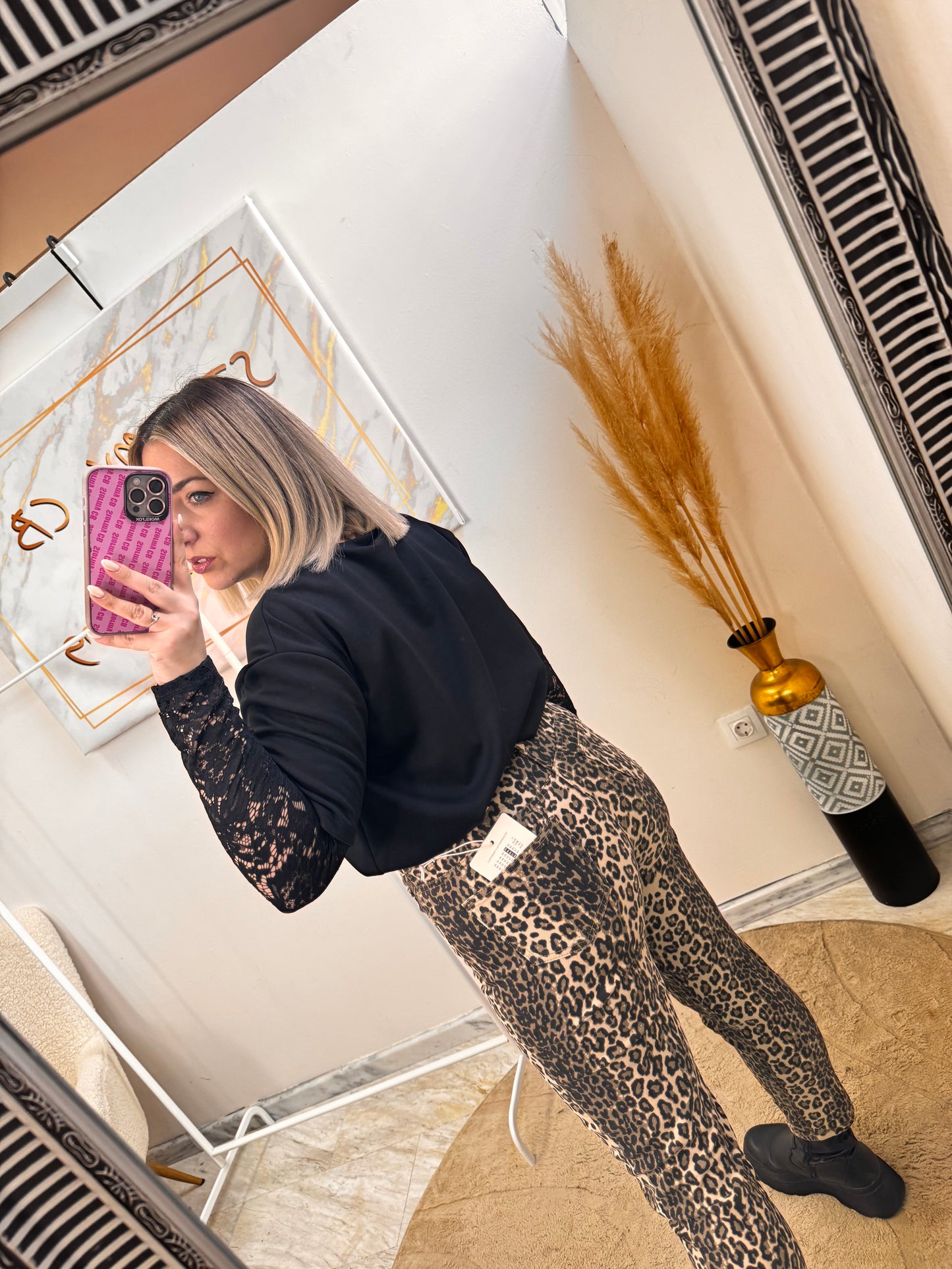 Mom Fit Leopard Beige Jean