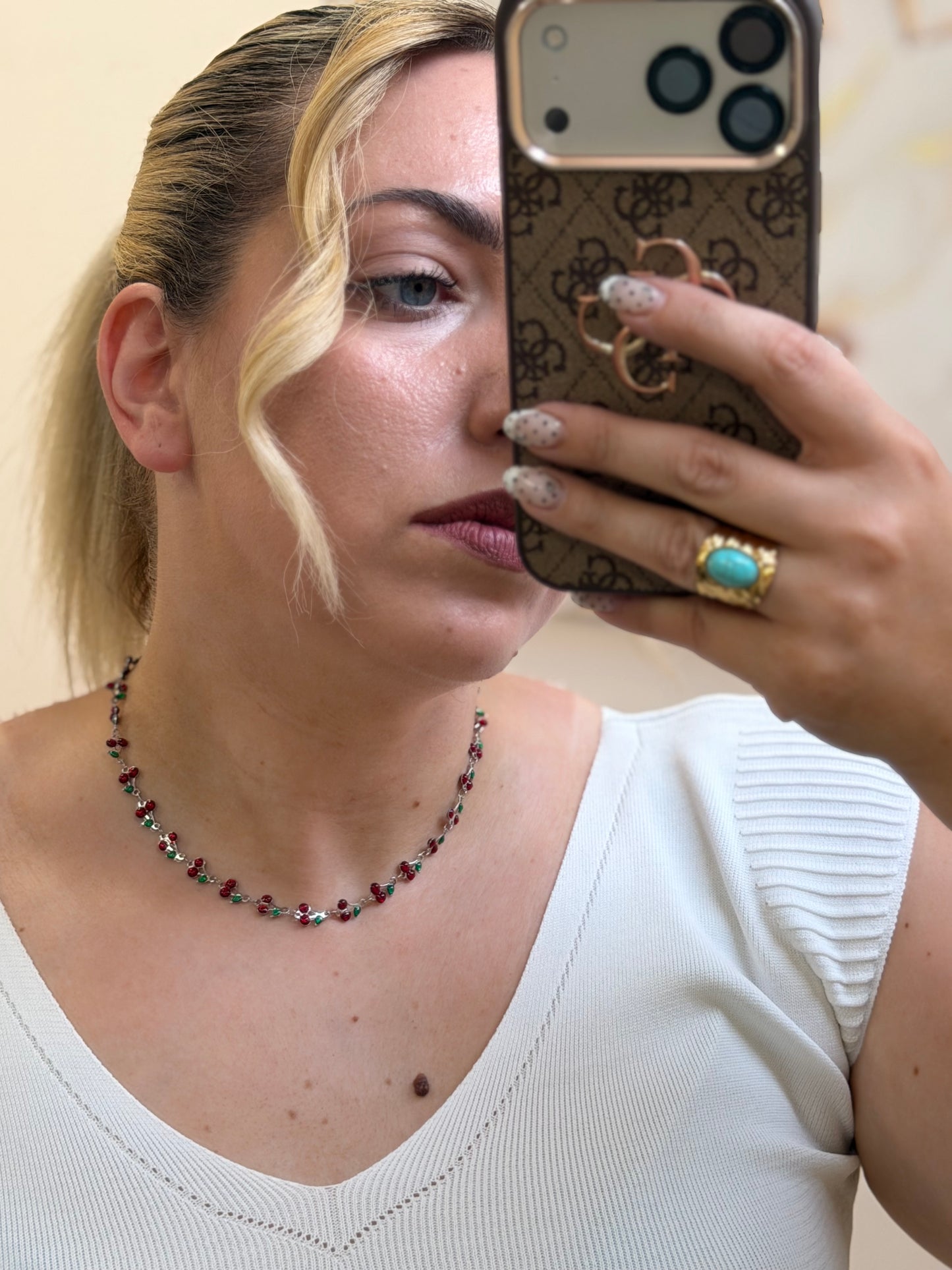 Cherry metal necklace
