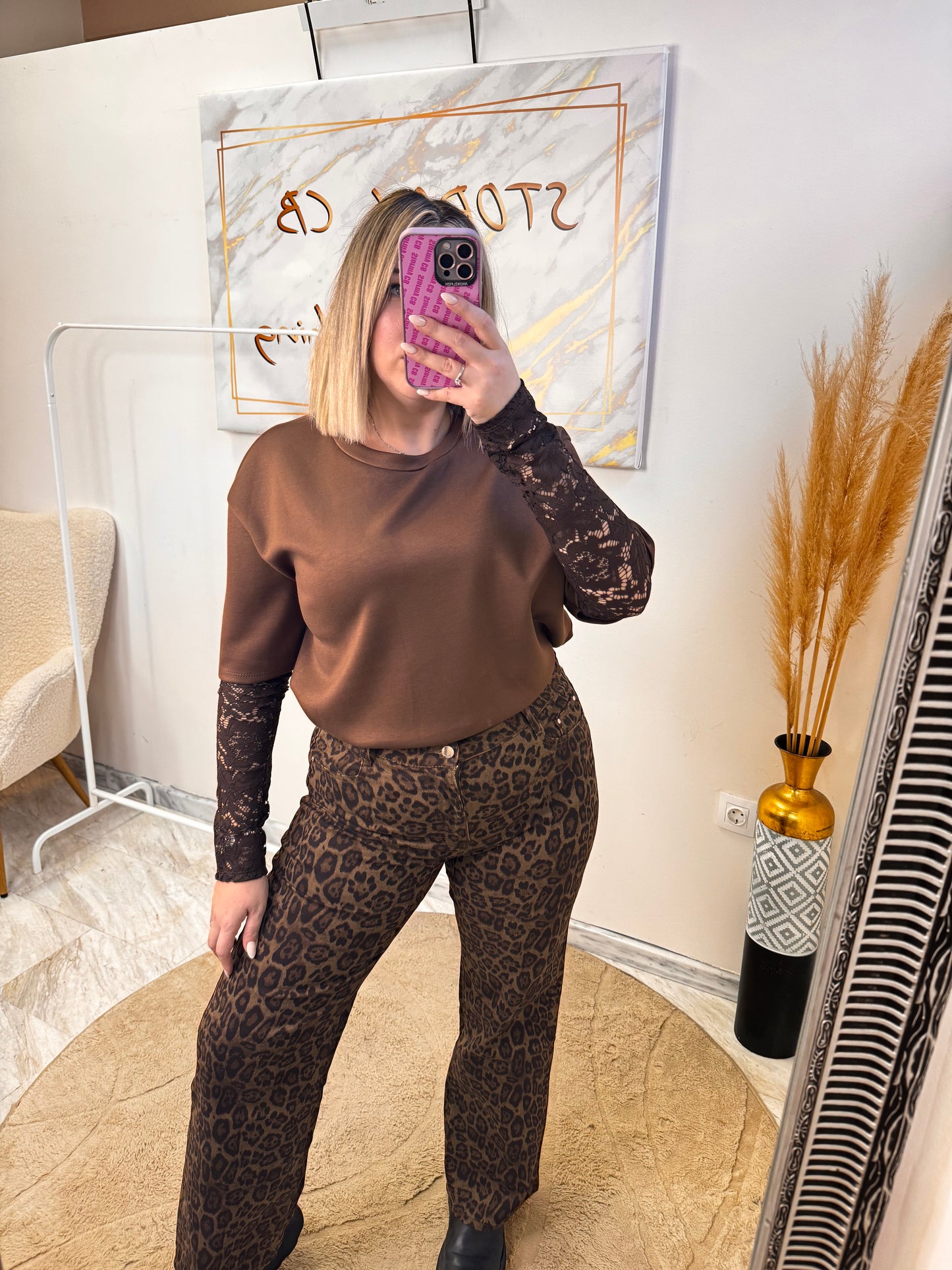 Wide Leg Leopard Brown Jean