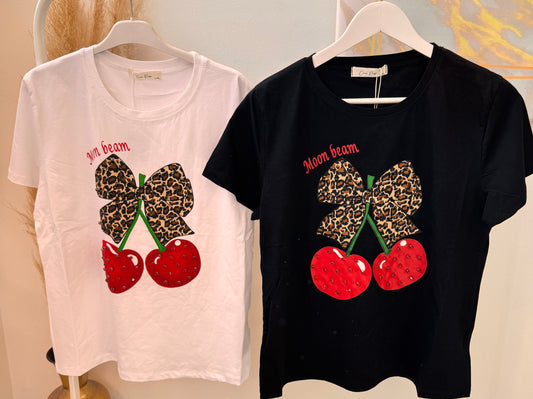Cherry and Leopard Bow T-Shirt