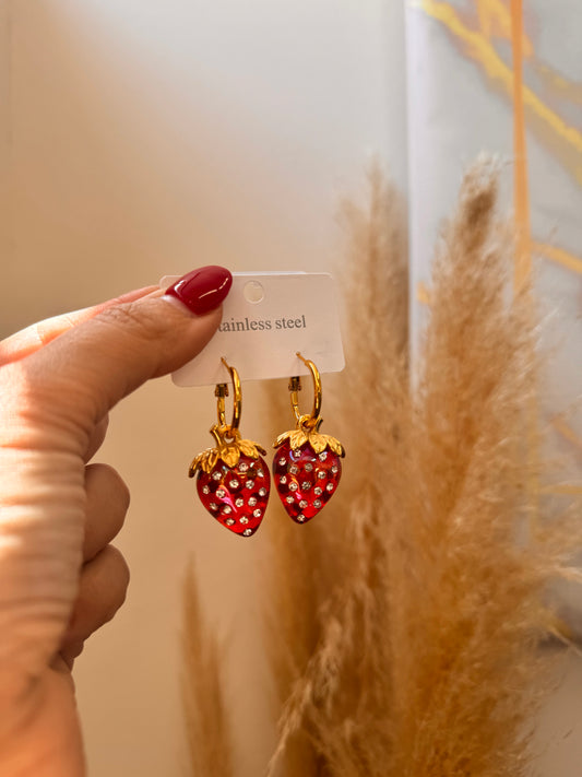 Strawberry Hoops Strass Earrings